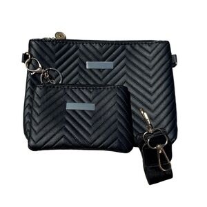 Black Quilted Crossbody Bag + Matching Coin Pouch Crossbody Strap Chic Makeup